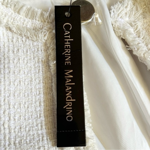 Catherine Malandrino Ivory Tweed Fringe Longline Coat Jacket Size 10 NWT Classic - Picture 8 of 11